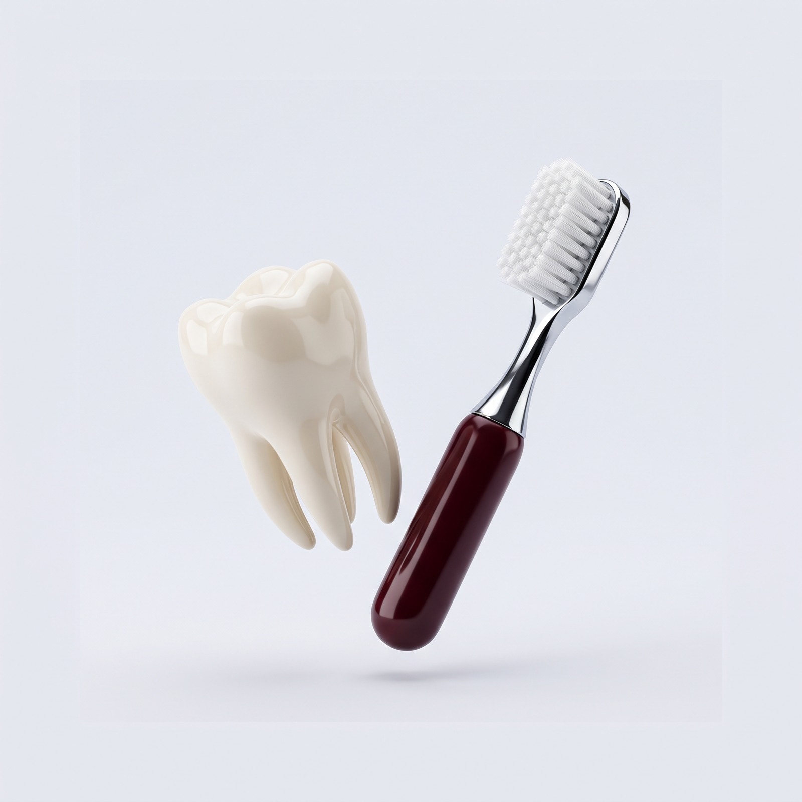 Visual illustrativo di un molare con strumenti per l’igiene dentale