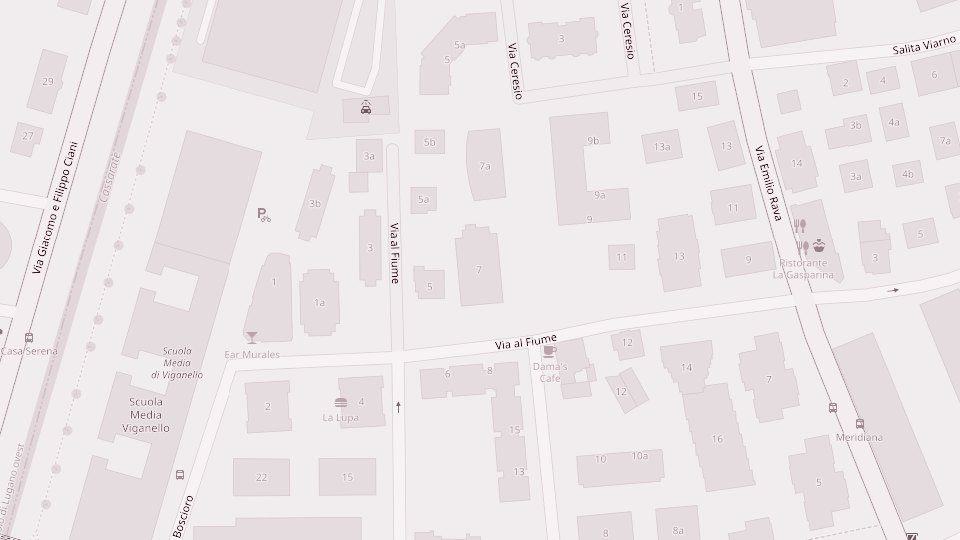 Mappa della zona intorno a Via al Fiume 7, Viganello
